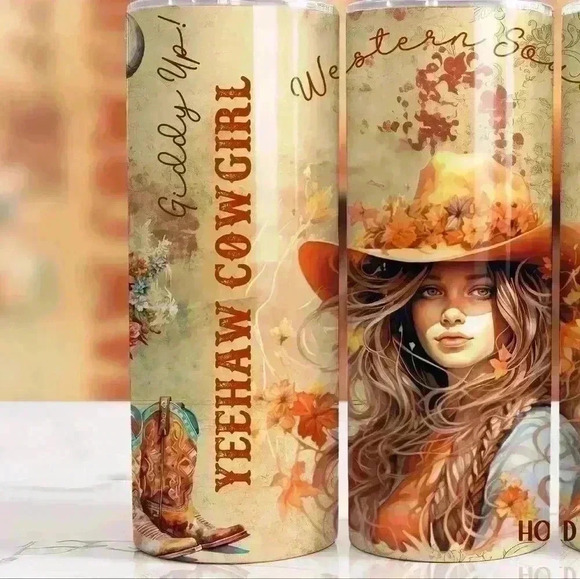 Country girl western theme 20 0z tumbler  with straw and cleaner - Picture 2 of 3